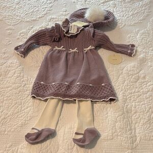 Cynthia Rowley Mauve Knit Baby Dress with Cream Trim
